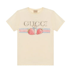 GUCCI Kaos Peter Rabbit SS24 Motif Logo Kartun Lengan Pendek Motif Stroberi-G-126