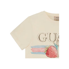 GUCCI Kaos Peter Rabbit SS24 Motif Logo Kartun Lengan Pendek Motif Stroberi-G-126