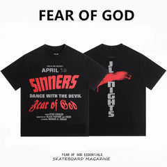 FEAR OF GOD Kaos lengan pendek original merek streetwear fashion dengan model super oversized (sangat longgar).FG-9711